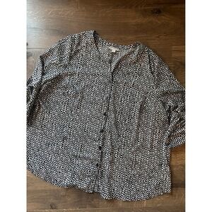 Catherines Womens 1X Button Down Long Sleeve Chevron Print Blouse Top‎